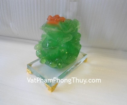 Thiềm thừ xanh cuộn đế thủy tinh nhỏ -  chiêu tài kim thiềm A113